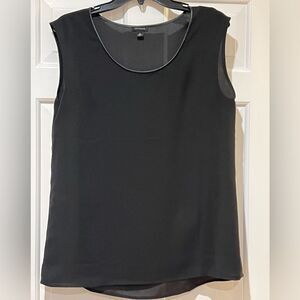 Ann Taylor sleeveless faux leather trim top